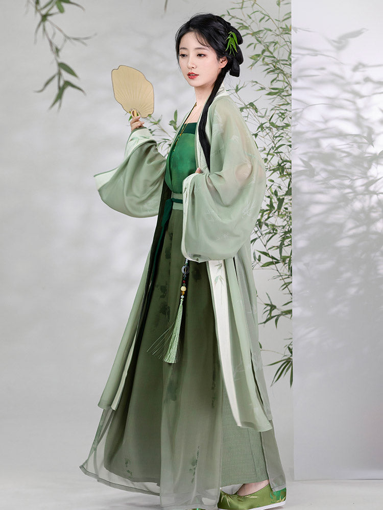 Veiled in Mist and Rain - Song Dynasty-Inspired Fresh Green Modern Hanfu Outfit-05