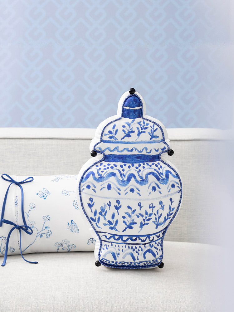 Chinese Classic Blue and White Double-Sided Printed Vase Shaped Throw Pillow Cushion-04