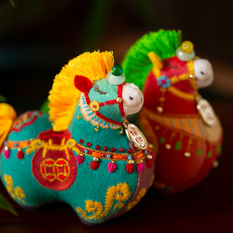 Tang Dynasty Style Horse Embroidery Lucky Amulet Pendant – Handmade DIY Embroidery Kit – Gift-08