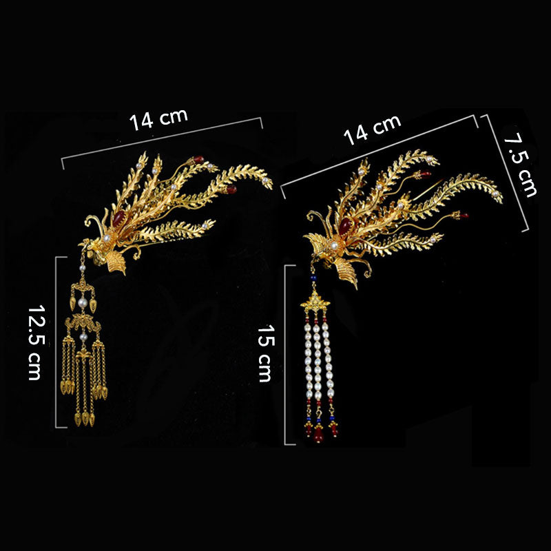 Phoenix Hairpin – Handmade Vintage Gold Chinese Hairpin for Hanfu-08