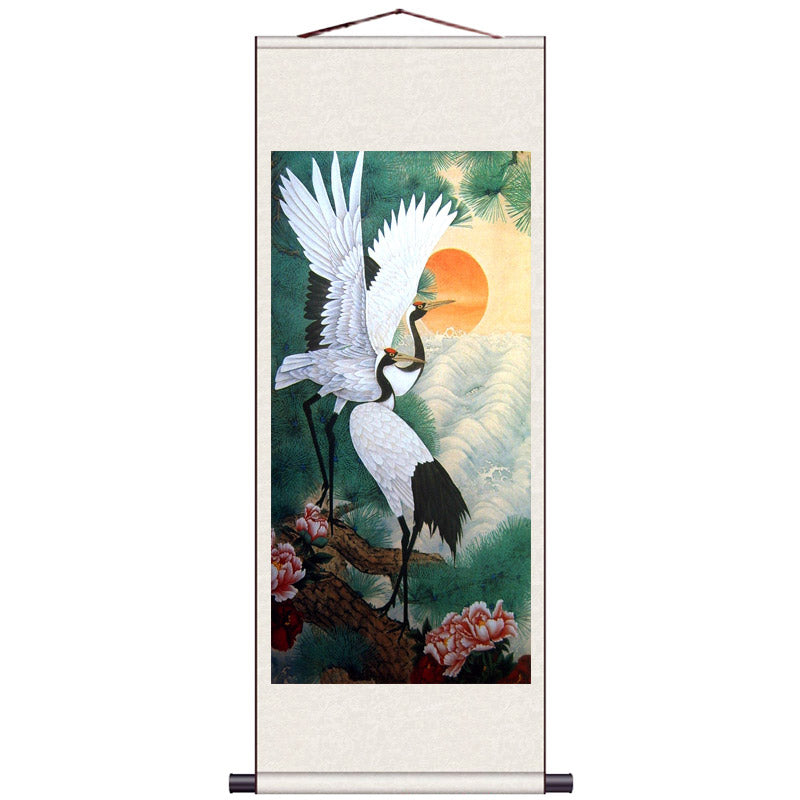 Traditional Chinese Painting Reproduction - Auspicious Crane Silk Scroll Hanging Painting-07