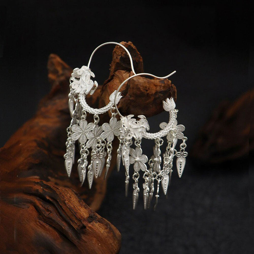 Handmade Auspicious Chinese Dragon Filigree Silver Earrings-08
