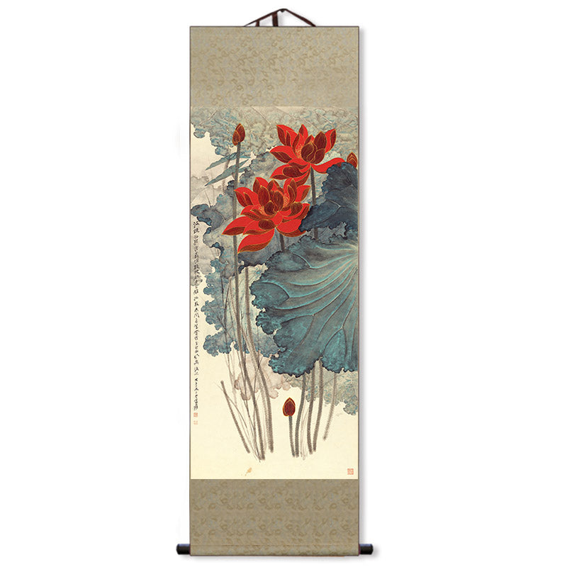 Chinese Style Lotus Flower Painting Wall Decoration Art Scroll Hanging Lotus Painting Reproductions-02
