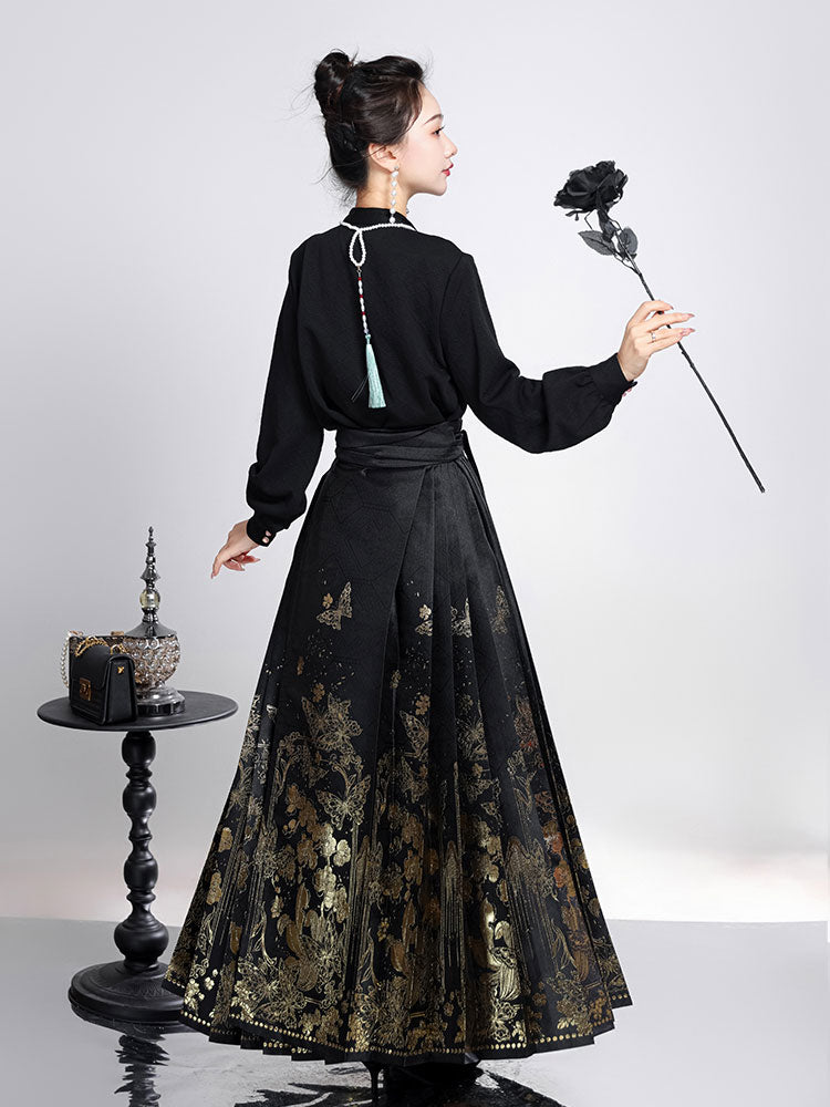 Butterfly Dawn -Woven Gold Butterfly Ma Mian Qun Hanfu Skirt-03