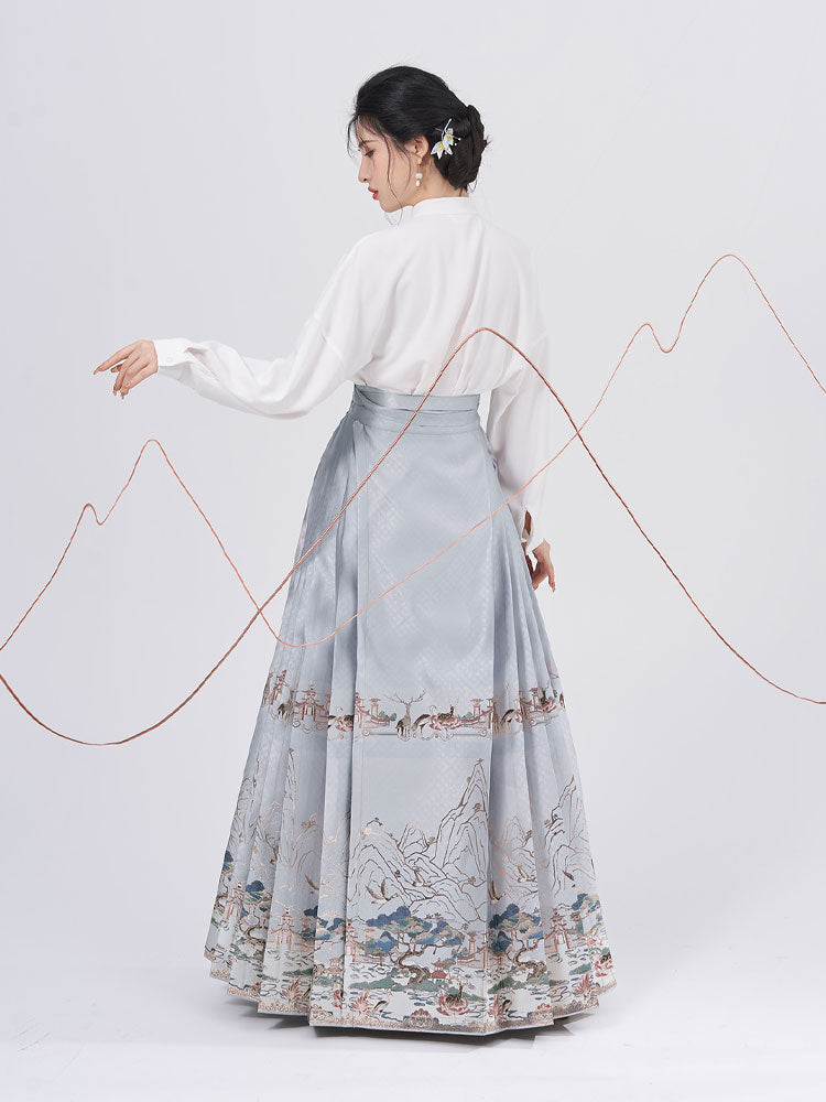 Traditional Chinese Auspicious Patterns - Deer and Kunlun Wonderland Hanfu Mamianqun Skirt-05