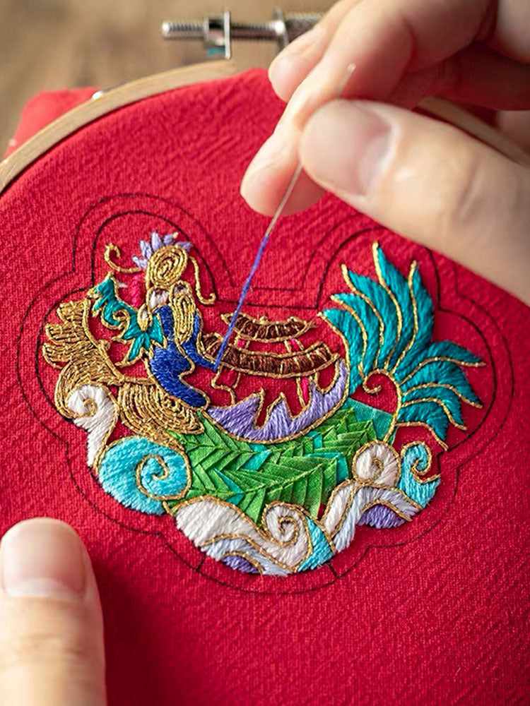 Peace Talisman Hand Embroidery DIY Material Kit - Chinese-style Longevity Lock Embroidery Necklace Christmas Gift for Toddler-06