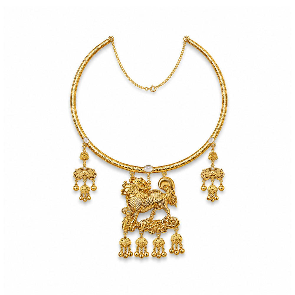 Ming-Style Qilin Ping’an Lock Yingluo Necklace-06
