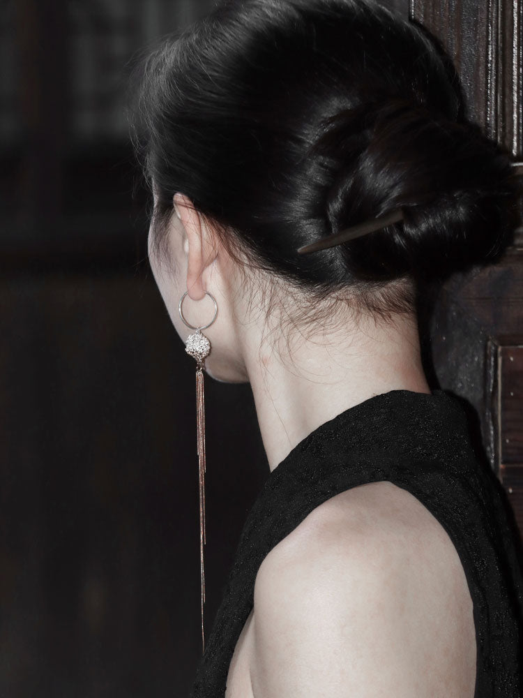 Openwork Blossom Earrings – S930 Handforged Chinese Lantern/XiuQiu Sterling Silver Drops with Tassels-08