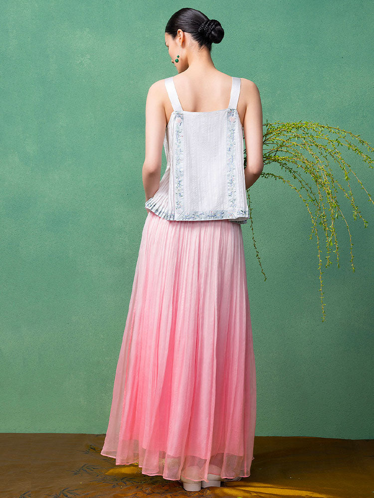 Gradient Pink Silk Modern Ma Mian Skirt – Wrap Midi Skirt for Women-07