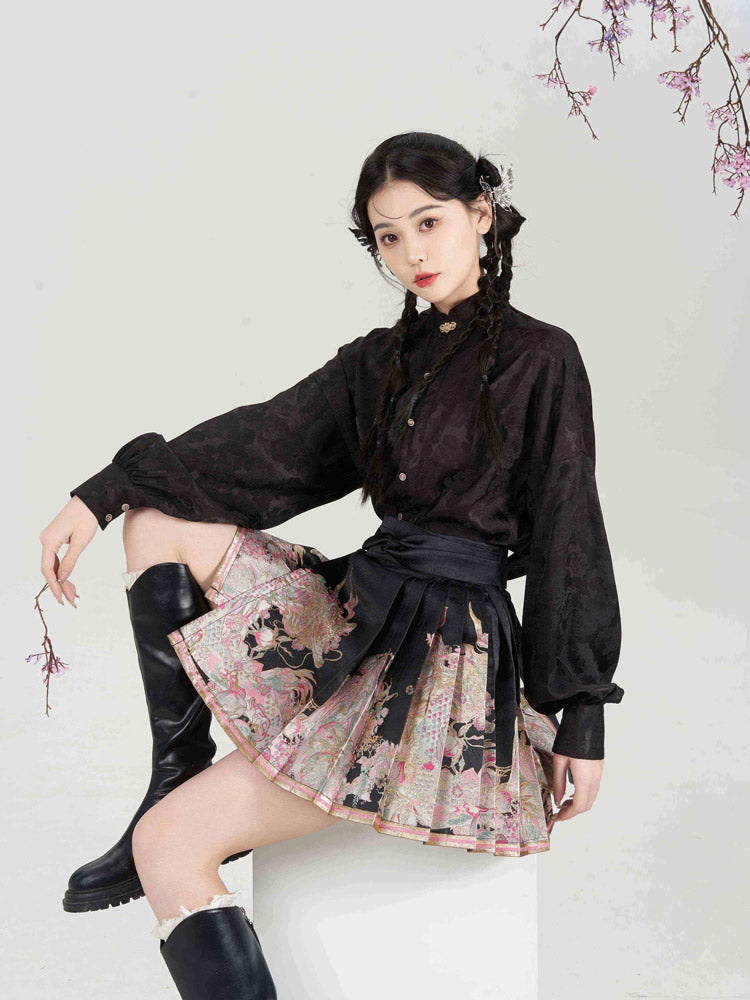 Loong Bestows Auspiciousness – Chic Chinese Style Mini Mamian Skirt Neo-Hanfu Skirt Set-01