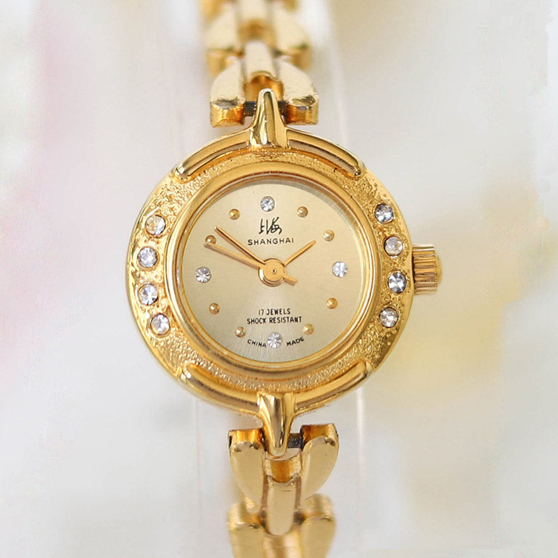 90s Retro Art Deco Style Gold-Plated Women's Manual Mechanical Watch-11