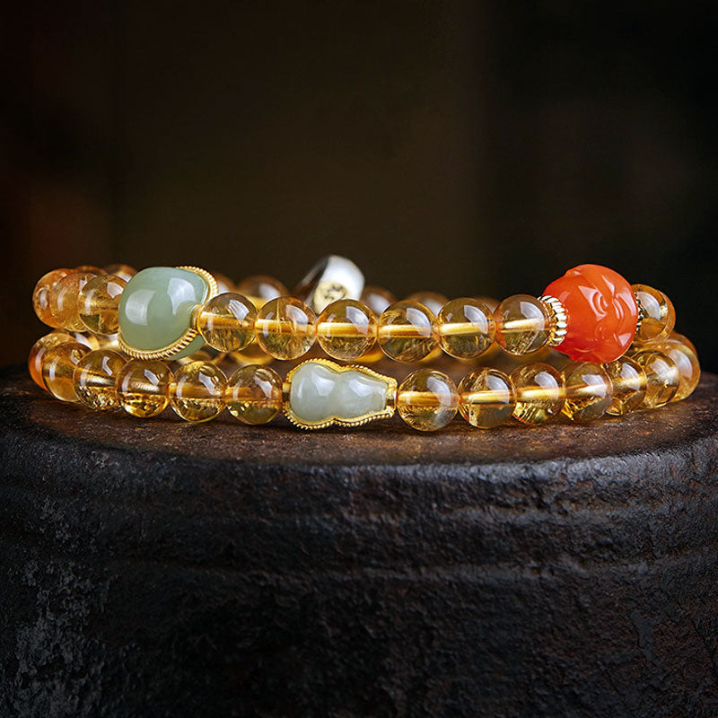 Double Circle Natural Clear Citrine Bracelet with Hetian Jade Multiple Gemstones-08