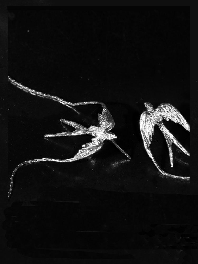 Lucky Swallow – S930 Handforged Chinese Silver Earrings with Tassel Accents-07