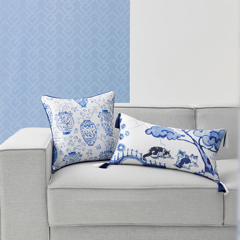 Vintage Classic Blue and White Floral Printed Cushion Series Home Decor Pillow-05