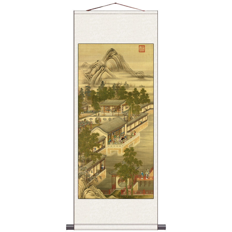 Leisure Time at the Yuanmingyuan in the Twelfth Month of the Yongzheng Reign - Traditional Chinese Silk Scroll Painting Reproduction-07