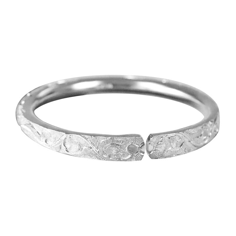 Hand Carved Chinese Style Vintage Vine Pattern Pure Solid Silver Bangle Bracelet-07