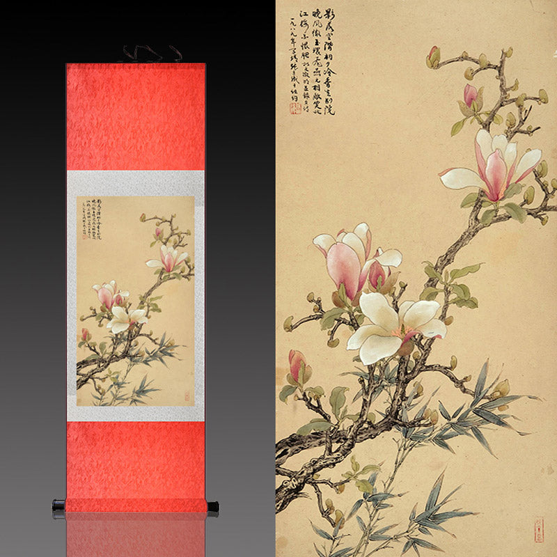 Traditional Chinese Painting Reproductions - Magnolia Blossoms Silk Scroll Hanging Painting Wall Decoration Art-06