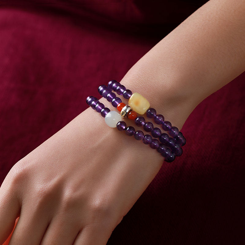 Multi-circle Natural Clear Purple Amethyst Raw Crystal Bracelet with Multiple Gemstones-07