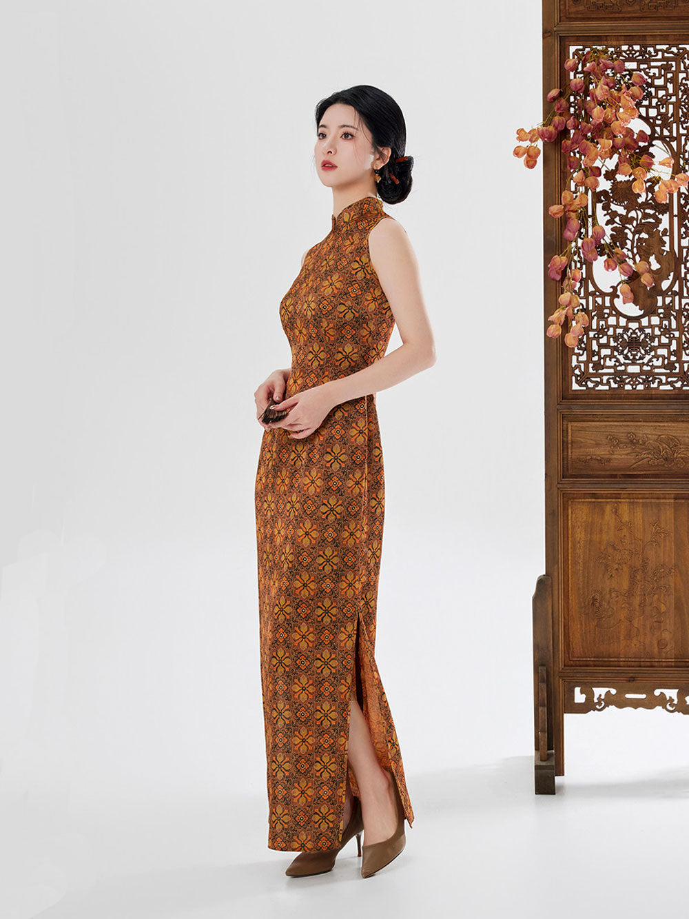 Geometric Jacquard Qipao Cheongsam Dress-09