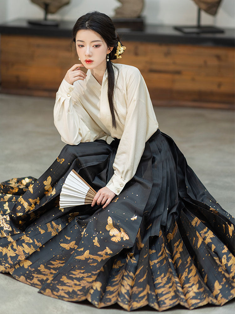 Golden Butterfly in a Dream - Mamianqun Hanfu Skirt-06