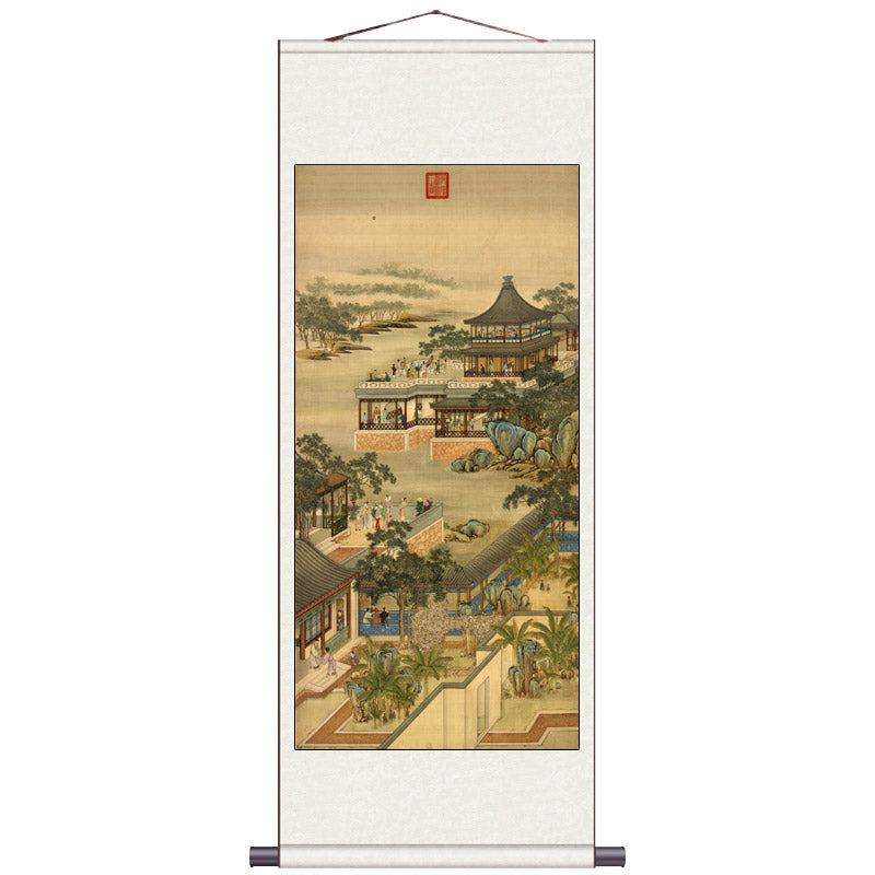 Leisure Time at the Yuanmingyuan in the Twelfth Month of the Yongzheng Reign - Traditional Chinese Silk Scroll Painting Reproduction-08