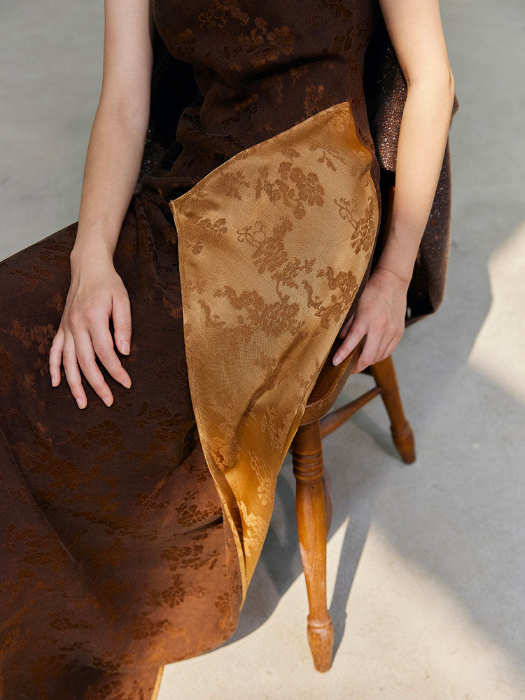 Chinese Vintage Floral Slim Fit Mulberry Silk Xiangyunsha Camisole Dress-09