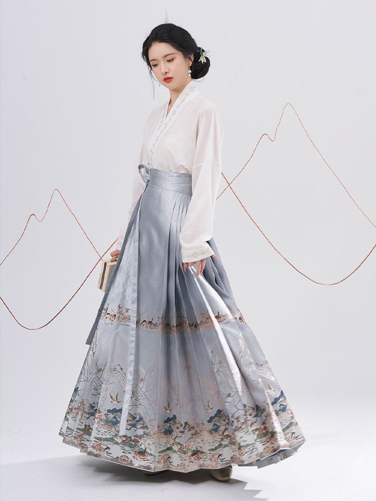 Traditional Chinese Auspicious Patterns - Deer and Kunlun Wonderland Hanfu Mamianqun Skirt-04