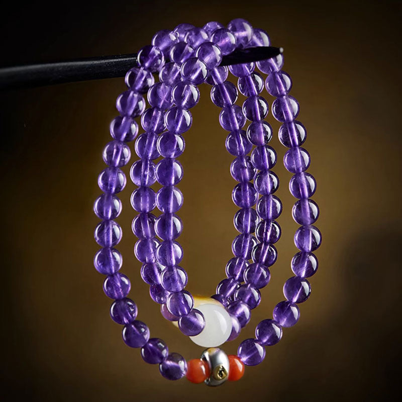 Multi-circle Natural Clear Purple Amethyst Raw Crystal Bracelet with Multiple Gemstones-08