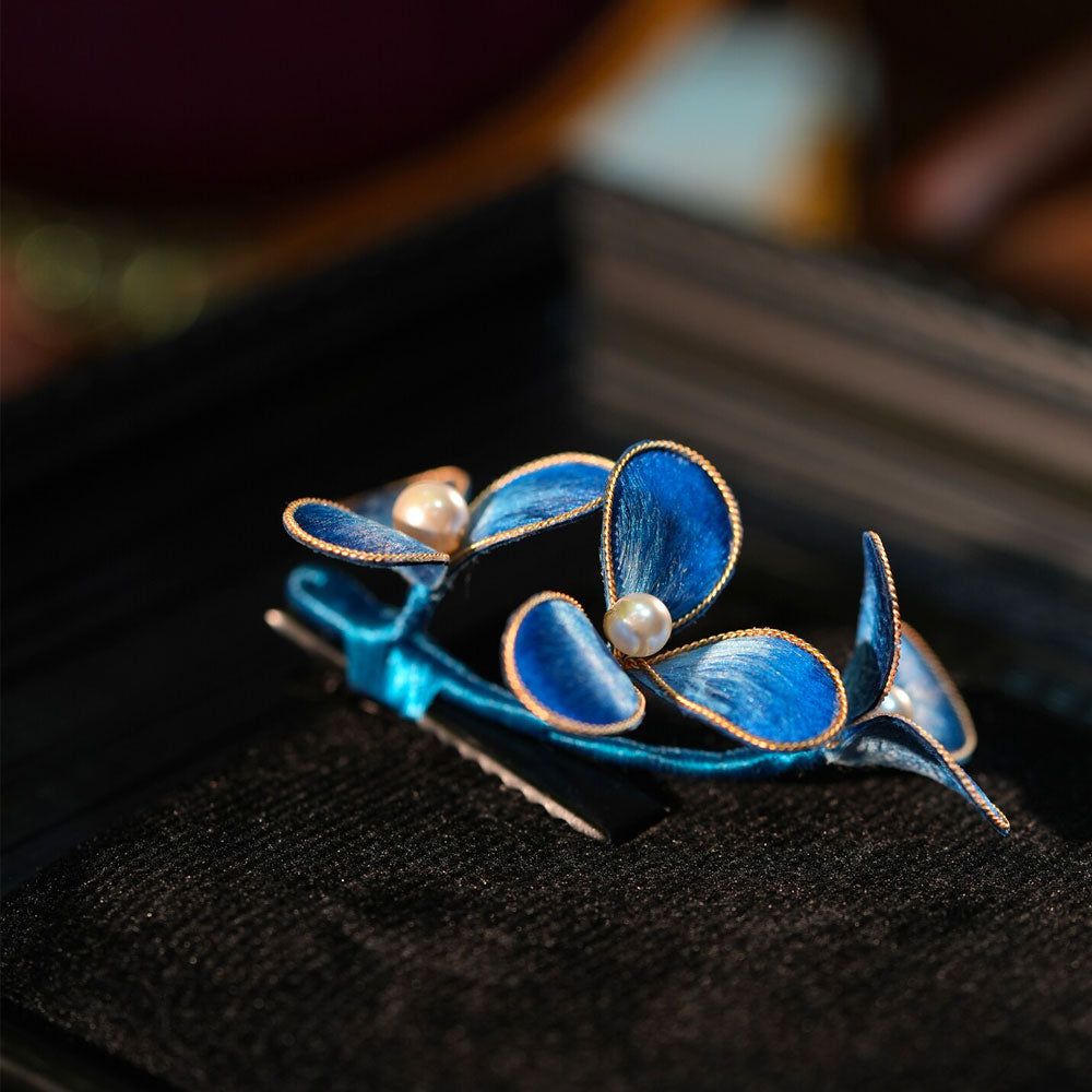 Blue Ronghua Hair Clip with Imitation Pearls-07