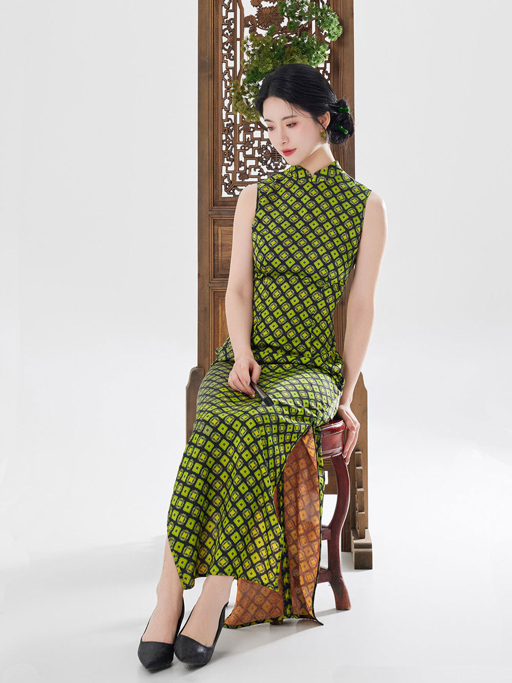 Geometric Jacquard Qipao Cheongsam Dress-02
