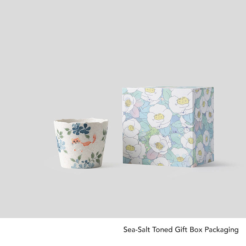 Blue Windflower & Ginger Cat Hand-Painted Ceramic Cup-08