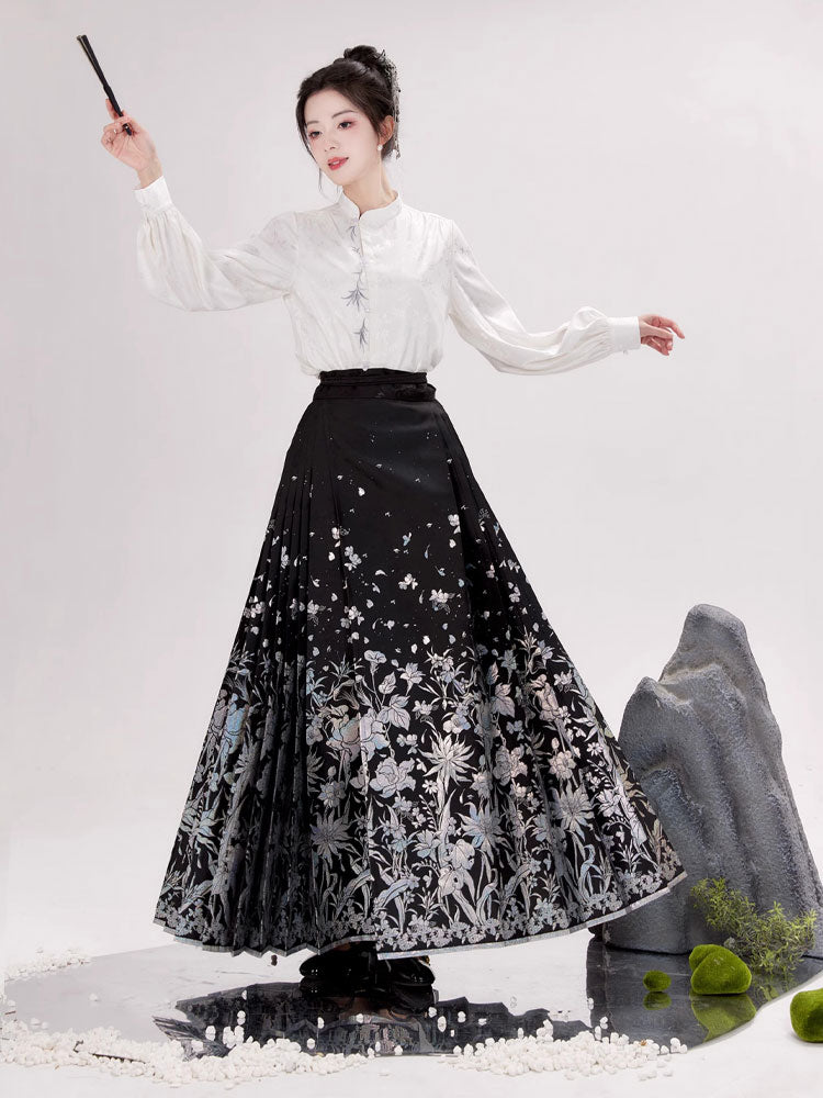 Sea of Flowers Mamianqun- Floral Ma Mian Skirt Inspired by Traditional Chinese Mother-of-Pearl Patterns-05