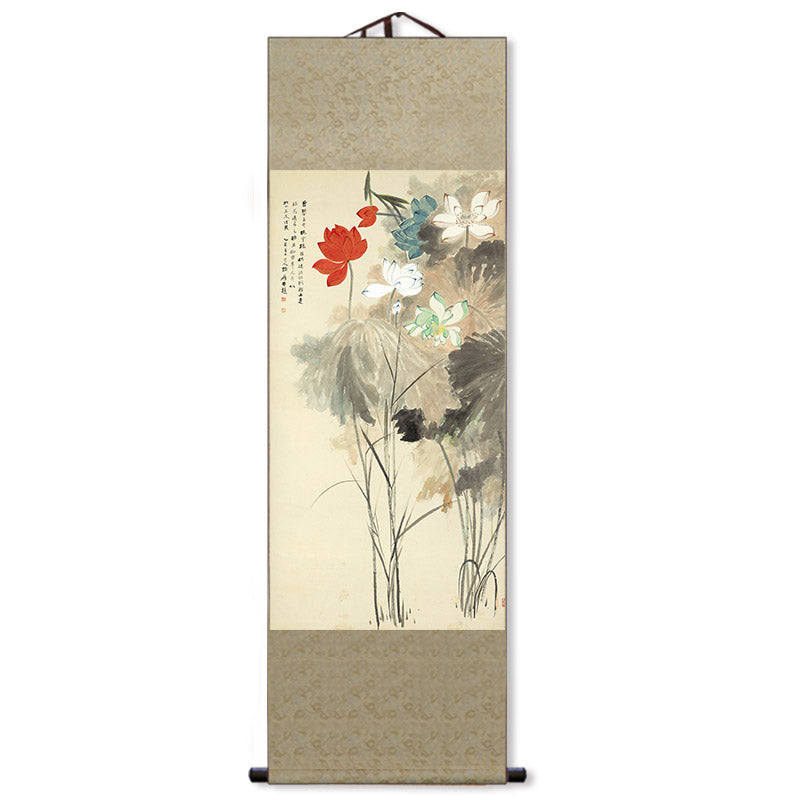 Chinese Style Lotus Flower Painting Wall Decoration Art Scroll Hanging Lotus Painting Reproductions-03