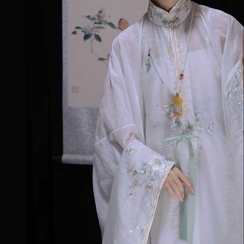 Whispers of a Misty Paradise - Traditional Stand Collar Embroidered Hanfu Dress Set-06