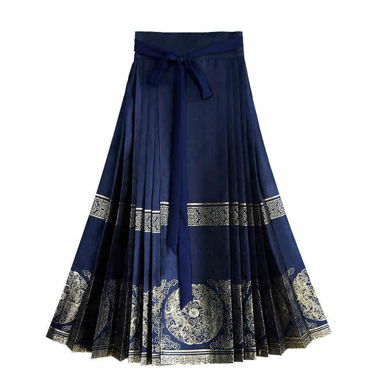 Traditional Chinese Retro Double Phoenix Pattern Woven Gold Mamianqun Skirt-01