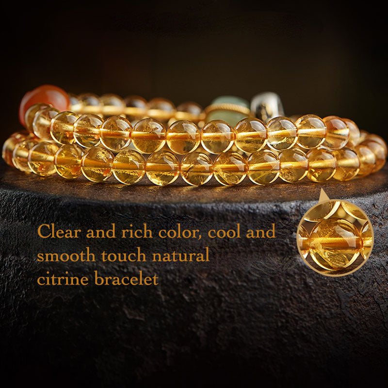 Double Circle Natural Clear Citrine Bracelet with Hetian Jade Multiple Gemstones-03