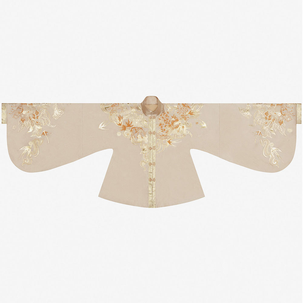 Almond-yellow jacquard fabric, stand collar and long pipa sleeves hanfu shirt