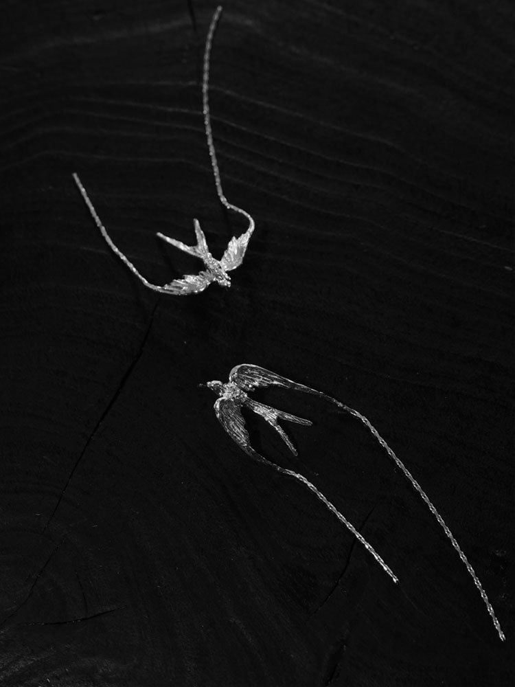 Lucky Swallow – S930 Handforged Chinese Silver Earrings with Tassel Accents-06