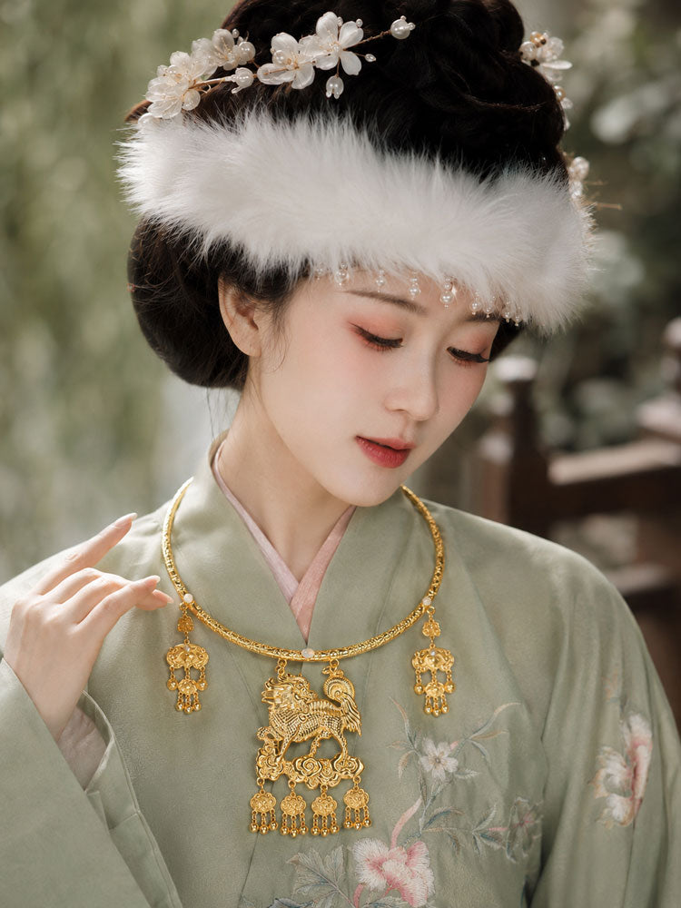 Ming-Style Qilin Ping’an Lock Yingluo Necklace-07