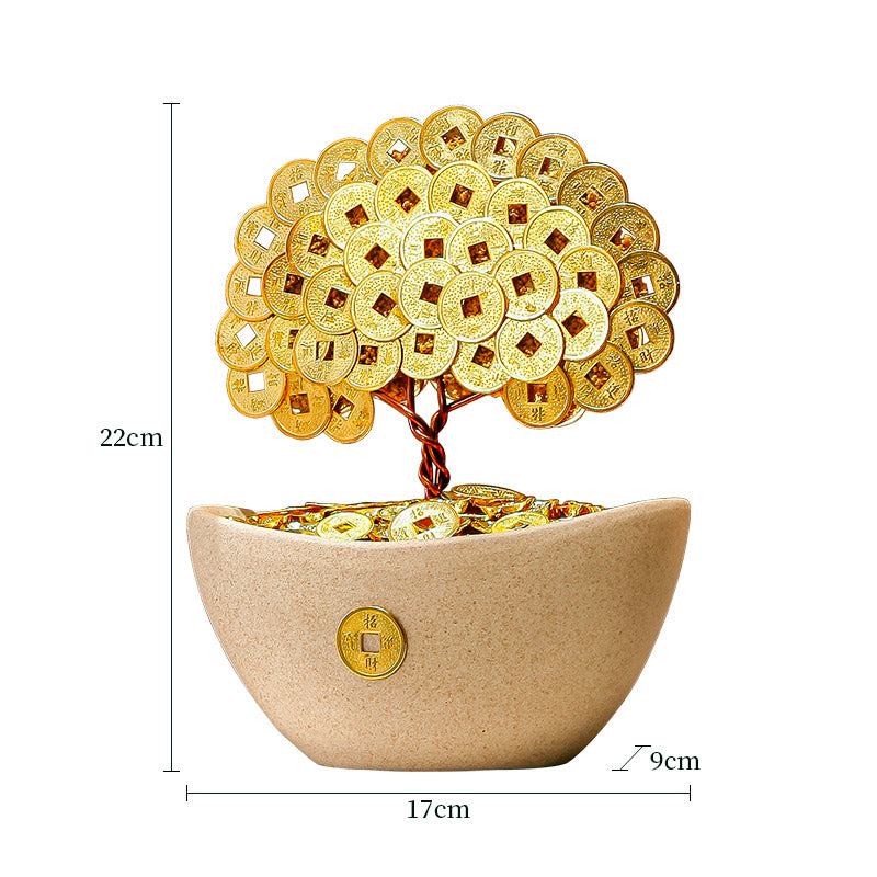 Wealth-Attracting Cat & Prosperity Tree Ornament Creative Chinese Living Room Decor