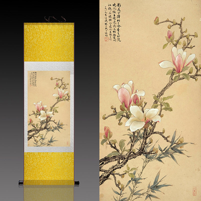 Traditional Chinese Painting Reproductions - Magnolia Blossoms Silk Scroll Hanging Painting Wall Decoration Art-05