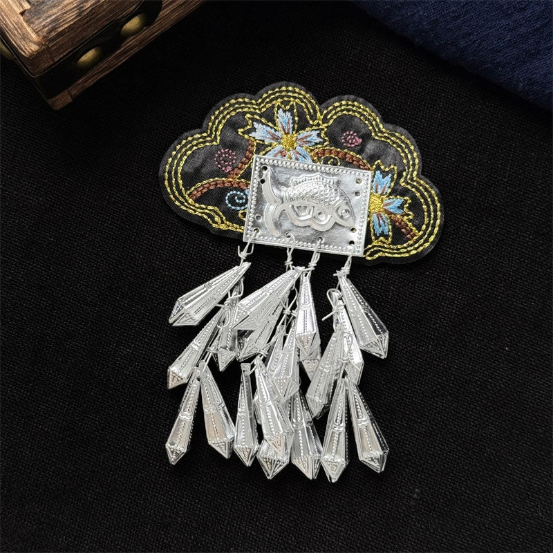 Koi plaque & sesame bell- Chinese Miao Embroidery Fridge Magnet - Traditional Embroidery & Tassels Heritage Gift