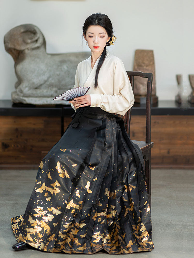 Golden Butterfly in a Dream - Mamianqun Hanfu Skirt-07