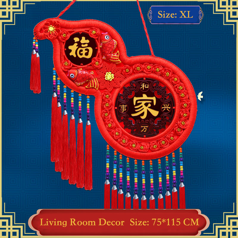 Gourd-shaped Peach Wood Chinese Knot Wall Hanging Decoration for Living Room, Housewarming Gift-09