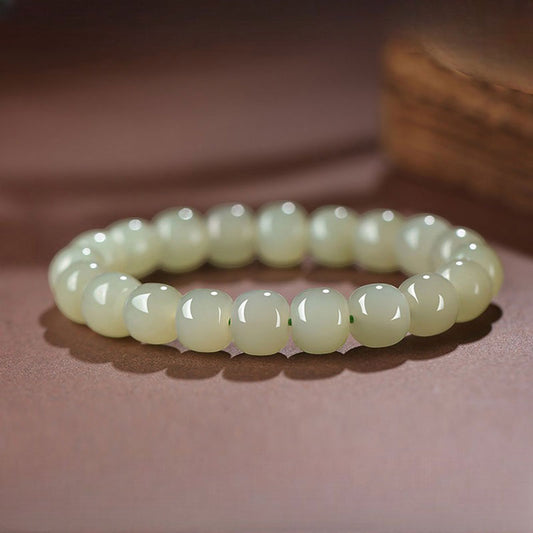 Natural Hetian Jade Beaded Bracelet - Qingshui Tone-02