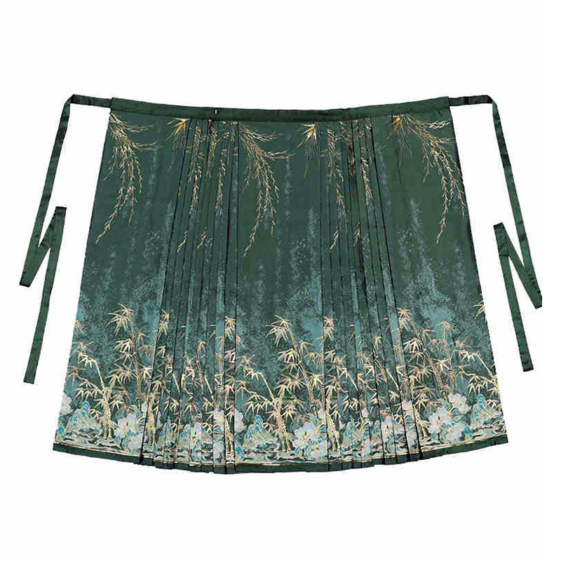 Flickering Bamboo Shadows - Green Vintage Woven Gold Mamianqun Skirt