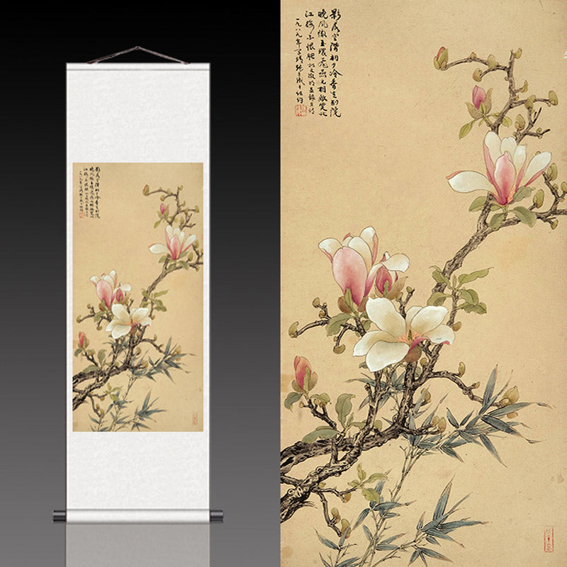 Traditional Chinese Painting Reproductions - Magnolia Blossoms Silk Scroll Hanging Painting Wall Decoration Art-04