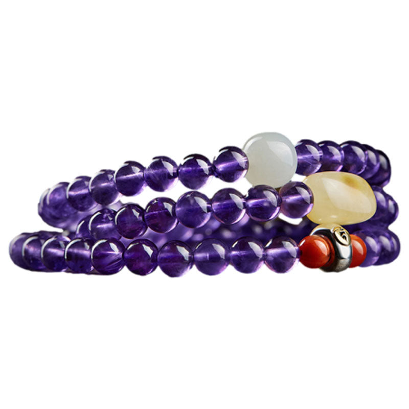 Multi-circle Natural Clear Purple Amethyst Raw Crystal Bracelet with Multiple Gemstones-09