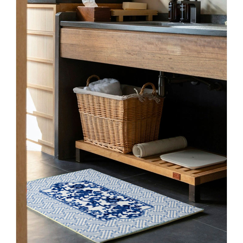 Chinese-inspired Vintage Blue & White Floral Carpet-08