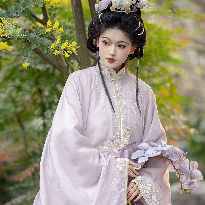 Whispers of a Misty Paradise - Traditional Stand Collar Embroidered Hanfu Dress Set-08